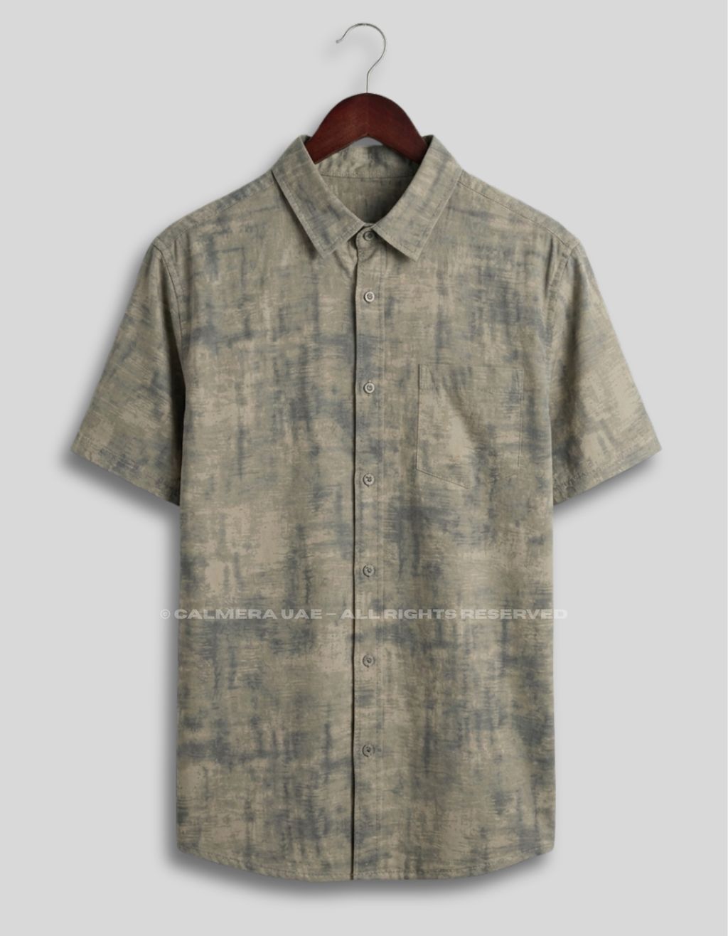 Calmera Abstract Wash Shirt – Sage Khaki Edition