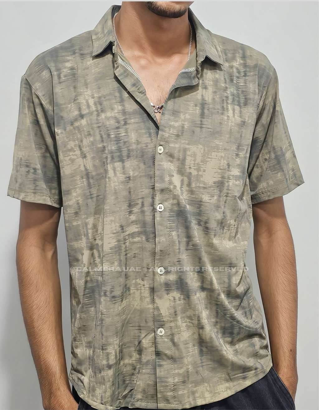 Calmera Abstract Wash Shirt – Sage Khaki Edition