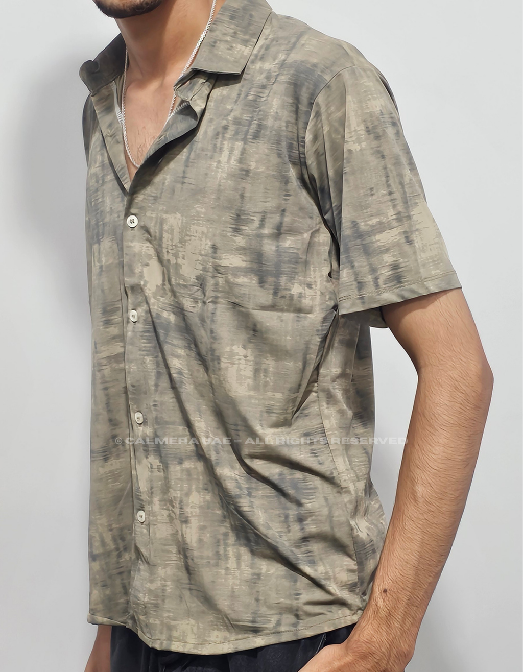 Calmera Abstract Wash Shirt – Sage Khaki Edition