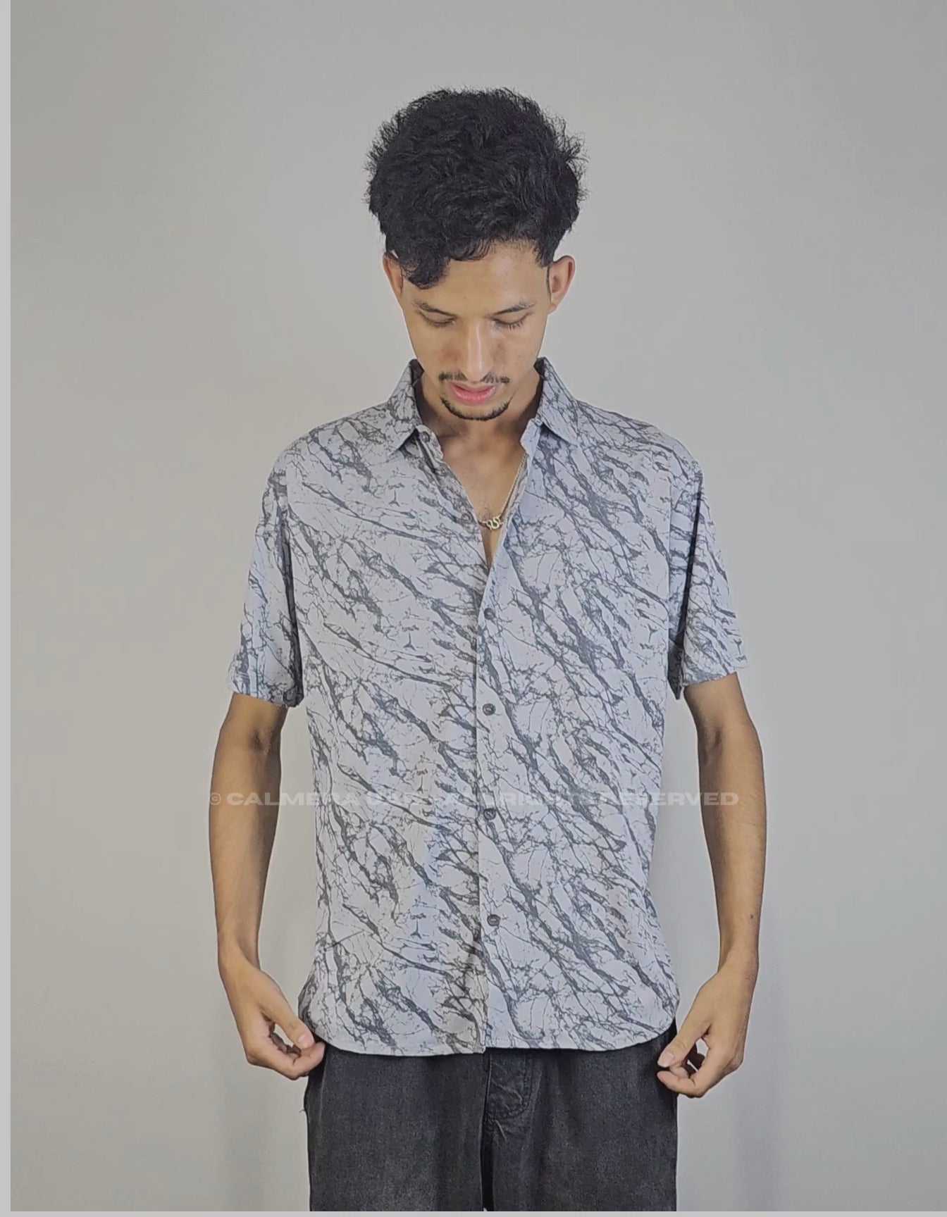 Calmera Marble Print Shirt – Stone Grey Edition